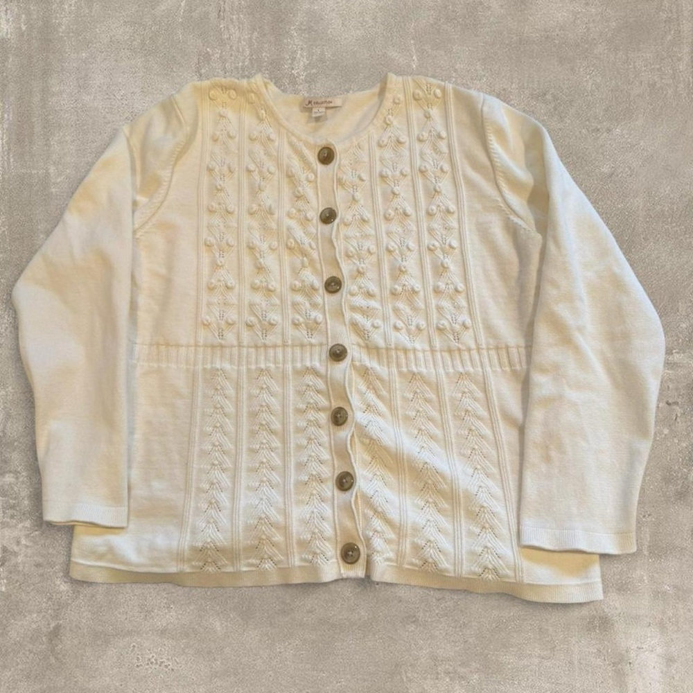 JM Collection Ivory Button-Up Cardigan